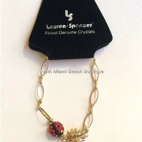 Ladybug Charm Bracelet Red Crystals Gold Plated Insect Lady Bug Leaves 6-8" - Picture 4 of 8